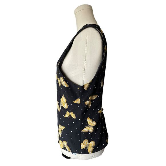Vintage 90s Norton McNaughton Petite Size 12 Black Yellow Butterfly Vest Button - Picture 4 of 6